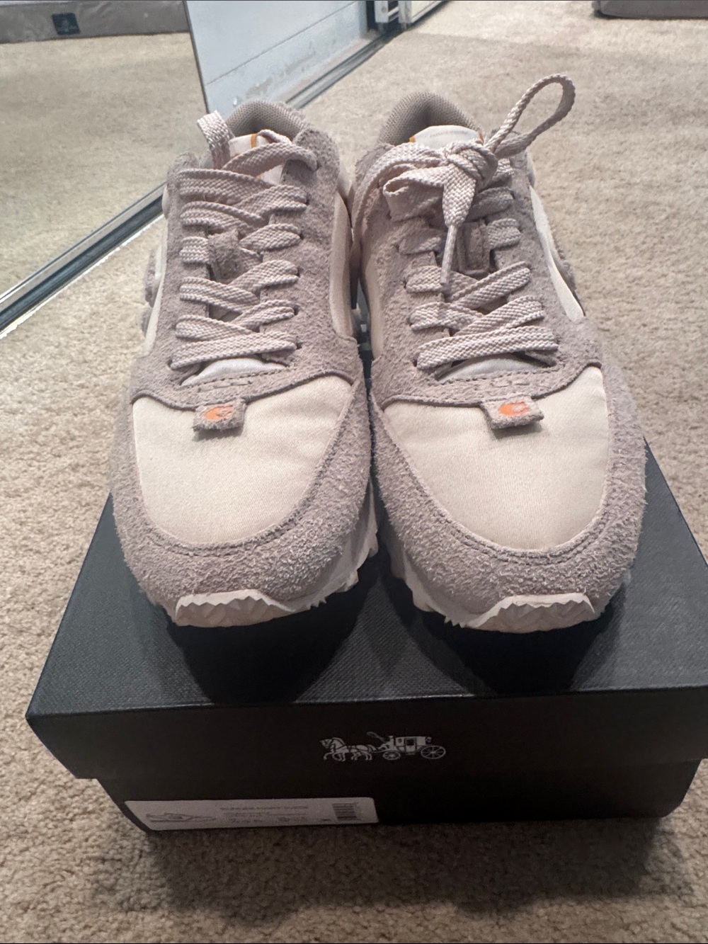 Coach Women's Neutral Beige and Gray Suede-Trim Sneakers